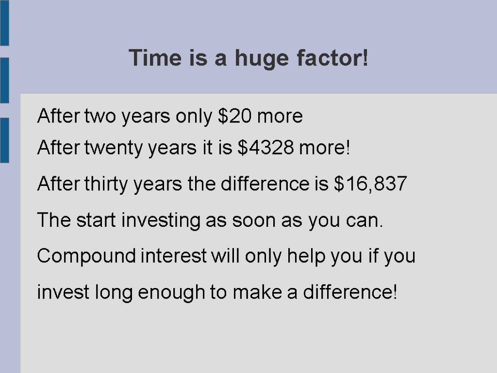 Time is a huge factor! After two years only $20 more After twenty years